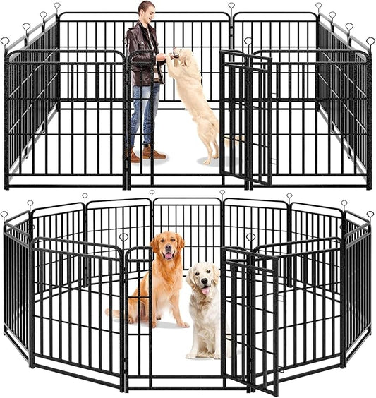 Dog Playpen Outdoor 12 Panels Heavy Duty Dog Fence 40" Height with Thick Pipe Anti-Rust with Doors Portable for RV Camping Yard, Total 27FT, 57 Sq.ft, Snowy Black-PurrikoPets