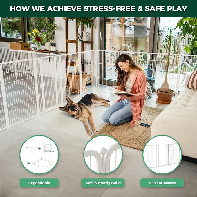 FXW Homeplus Unleashed Indoor Dog Playpen - Stress-Free and Safe Play, Heavy Duty 45 Inch 8 Wire Panels Dog Pen for Large Dogs, White│Patented-PurrikoPets