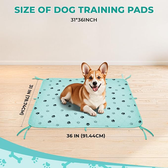 Fostanfly Washable Pee Pads for Dogs, 2 Pack Large 31"x36" Ultra-Absorbent and Leak-Proof Non-Slip Reusable Potty Training Pads for Dogs, Cats, Puppy, Potty of Add 8 Lanyards, Green-PurrikoPets