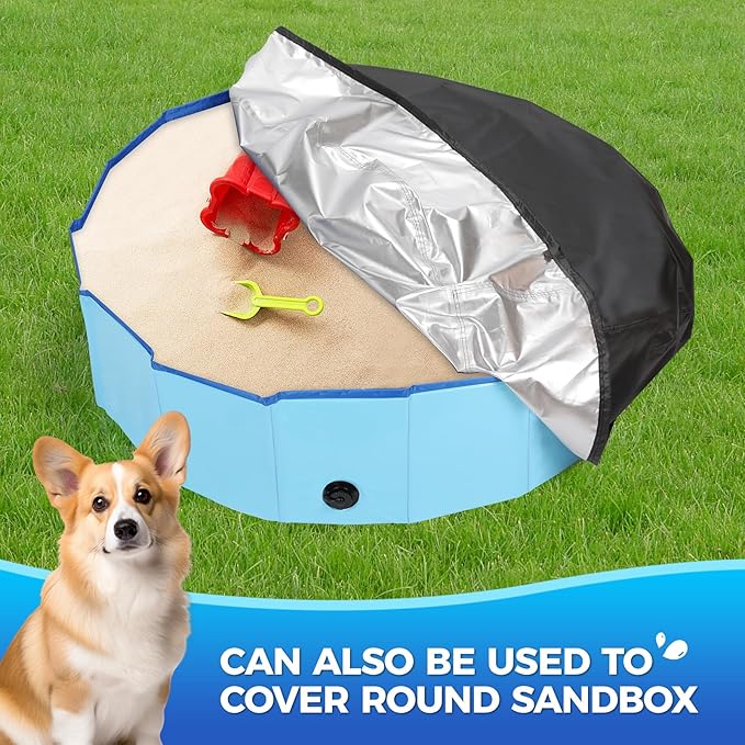 63 inch Foldable Dog Pet Bath Pool Cover, Portable Round Collapsible Pool Cover with Oxford Cloth Material and Drawstring Design for Dog Pet Pool, Waterproof and Dustproof (Black)-PurrikoPets