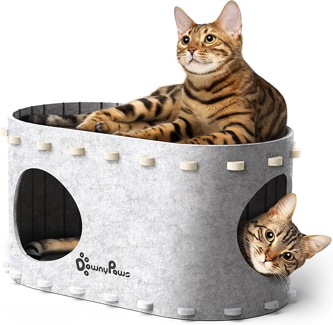 DownyPaws Cat House for Indoor Cats, Cat Bed Cave for Multiple & Large Cats Up to 22 Lbs, Scratch Resistant Peekaboo Cat Caves, Foldable Tunnel Enclosed Bed, PeekaPurr, Marble-PurrikoPets