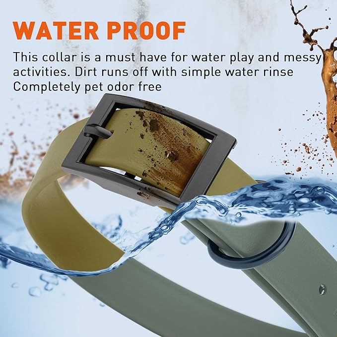 Dogline Biothane Waterproof Dog Collar Strong Coated Nylon Webbing with Black Hardware Odor- Proof for Easy Care Easy to Clean High Performance Fits Small Medium or Large Dogs, Olive Drab Green-PurrikoPets