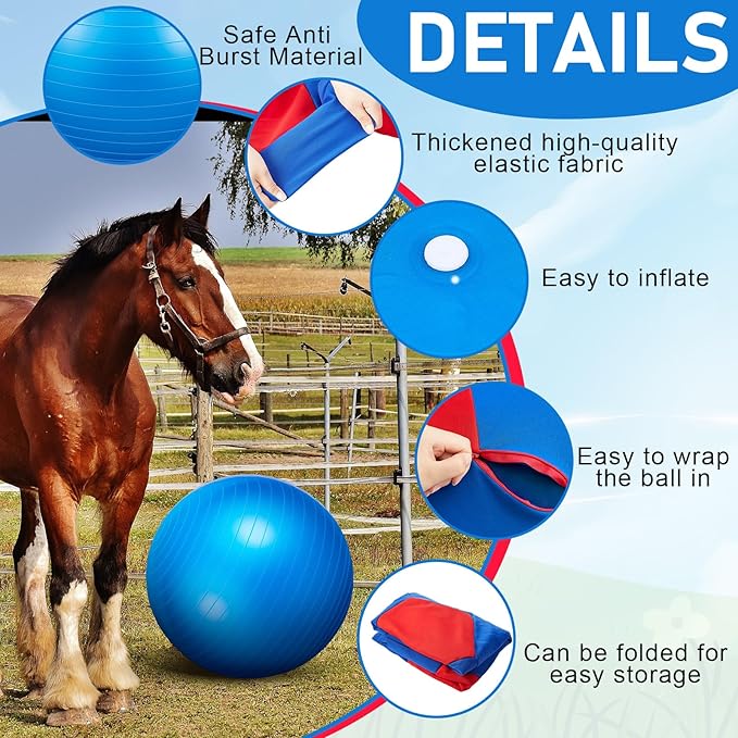 30inch Giant Herding Ball with Cover Anti Burst Ball Please Watch VCR for How to Inflation Horse Toys for Horses Stall Entertainment Play, Pump Included (Classic)-PurrikoPets