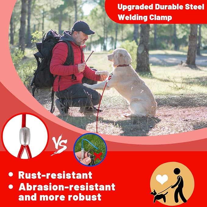 Dog Tie Out Cable 10/15/20/25/30 FT Runner for Yard Steel Wire Cable with Durable Superior Clips Red Chains for Outside Dog Lead for Large Up to 165 Lbs-PurrikoPets