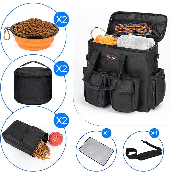 Dog Travel Bag, Airline Approved Pet Travel Bag with 2 Dog Treat Training Pouches for Weekend Pet Travel Supplies & Accessories, Black-PurrikoPets