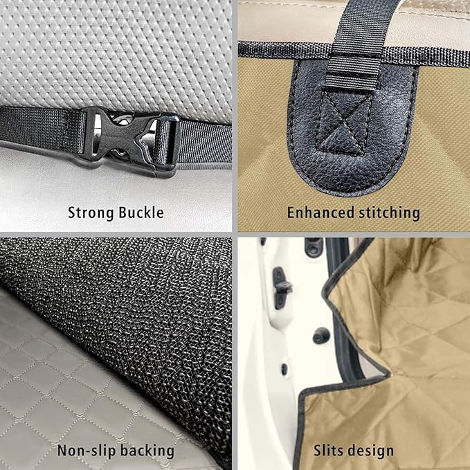 F-color SUV Cargo Liner for Dogs, Water Resistant Pet Cargo Cover Dog Seat Cover Mat for SUVs Sedans Vans with Bumper Flap Protector, Non-Slip, Large Size Universal Fit, Khaki-PurrikoPets