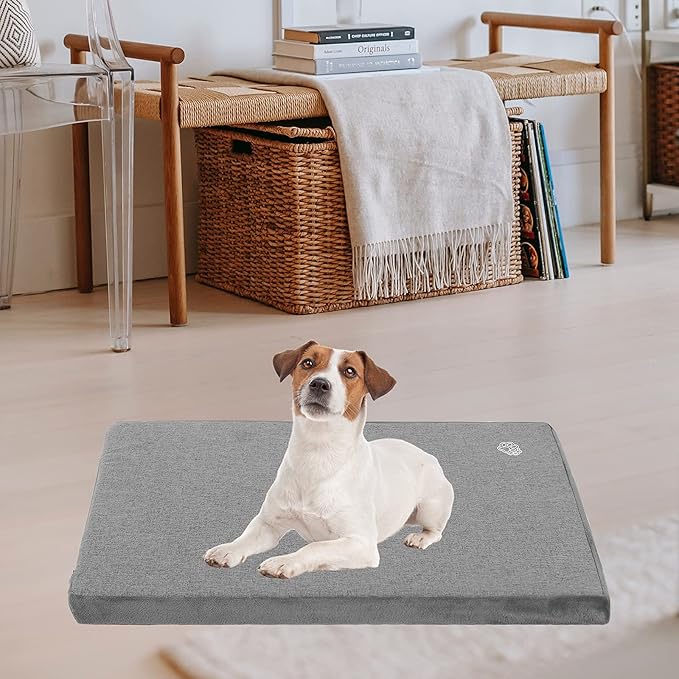 EMPSIGN Stylish Dog Bed Mat Dog Crate Pad Mattress Reversible (Cool & Warm), Water Proof Linings, Removable Machine Washable Cover, Firm Support Pet Crate Bed for Small to XX-Large Dogs, Grey-PurrikoPets