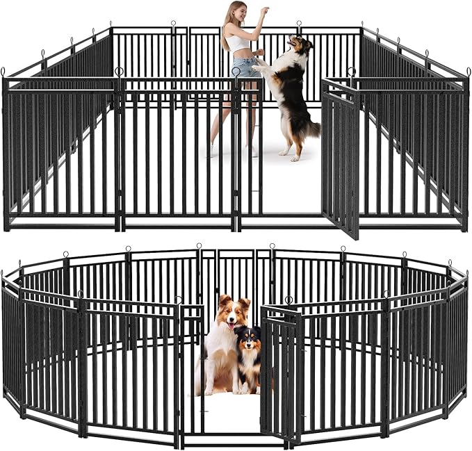 Dog Fence Outdoor Indoor, 40" Inch Height 16 Panels Dog Playpen for Large/Medium/Small Dogs Metal Dog Pen for Yard Camping and RV | Black-Silver-PurrikoPets
