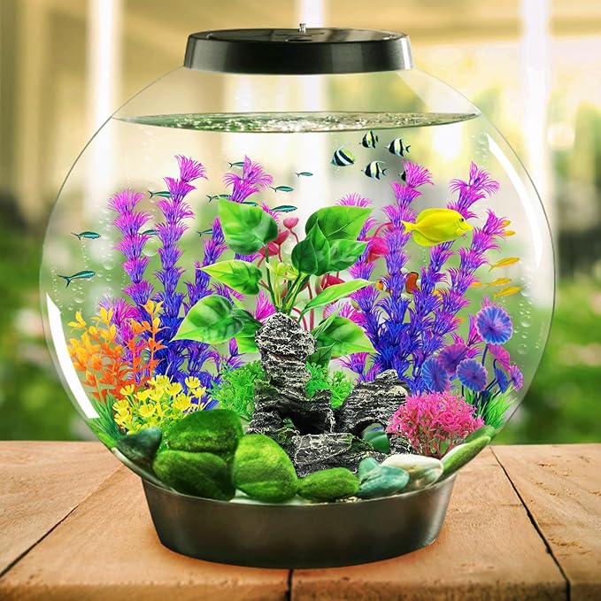 Fish Tank Accessories Aquarium Decorations Plants, 9pcs Colorful Fish Tank Artificial Plants and Cave Rock Decor Set, Aquarium Decor Plastic Plants-PurrikoPets