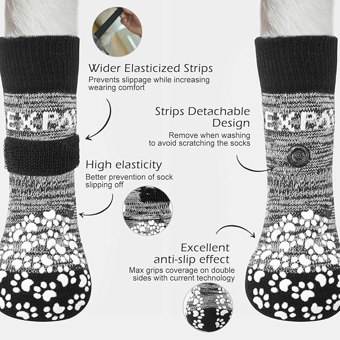 EXPAWLORER Anti Slip Dog Socks to Prevent Licking Paws, Dog Shoes for Hot Pavement, Dog Booties for Small Medium Large Senior Dogs, Traction Control Dog Boots & Paw Protectors for Hardwood Floors-PurrikoPets