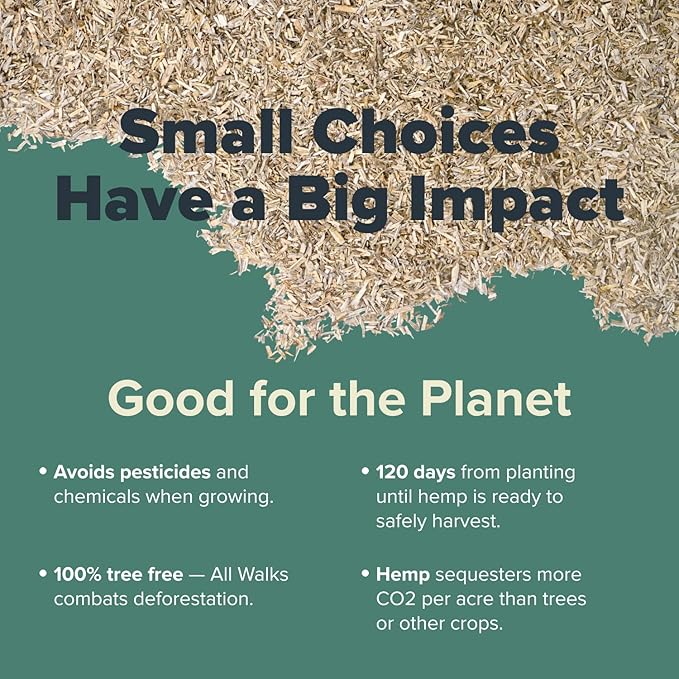 All Walks 18.5 Liter 100% Natural Hemp Bedding - Odor Control, Dust-Free, Chemical-Free, for Chicken Coops, Hamsters, Rabbits & Small Animals, Biodegradable, Made in USA, Highly Absorbent-PurrikoPets