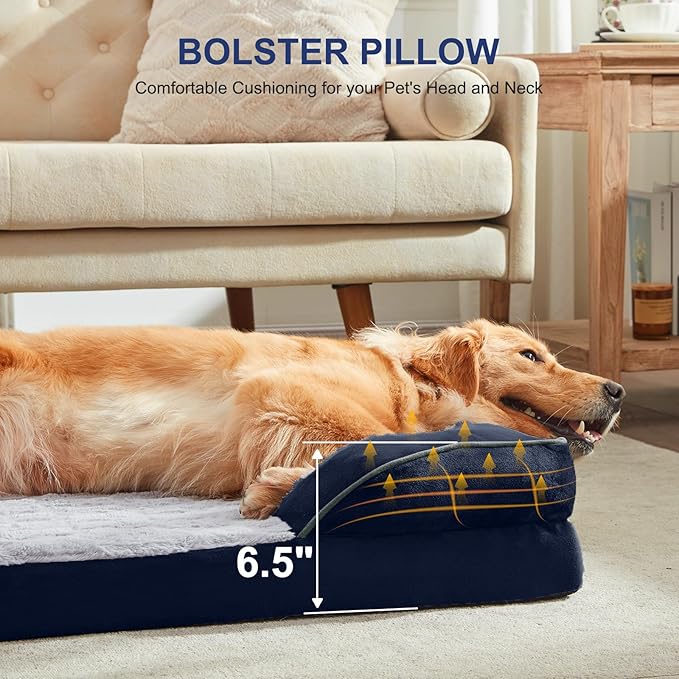 FURTIME Orthopedic Dog Bed for Extra Large Dogs - XL Washable Dog Sofa Beds Large, Supportive Foam Pet Couch Bed with Removable Washable Cover, Waterproof Lining and Nonskid Bottom, Navy Blue-PurrikoPets
