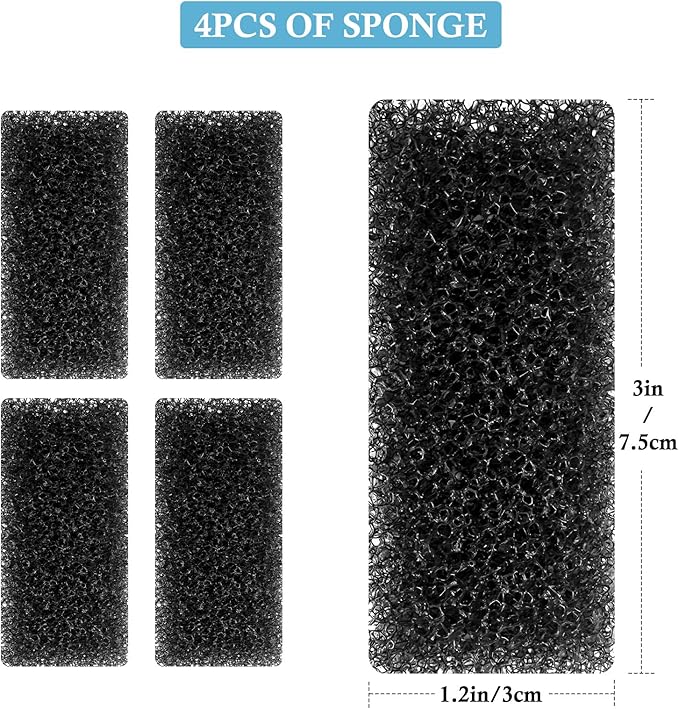 FEDOUR 4PCS Replacement Aquarium Biochemical Sponge for 4W Aquarium Filter, Aquarium Filter Sponges for Replacement (Sponge 4pcs for 4W)-PurrikoPets