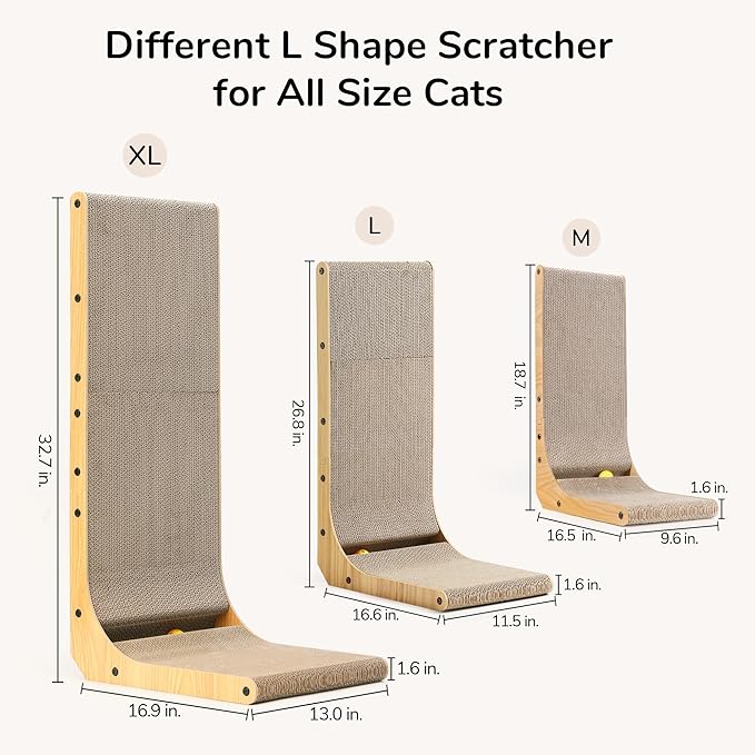 FUKUMARU Cat Scratcher, 32.7 Inch L Shape Cat Scratch Pad Wall Mounted, Cat Scratching Cardboard with Ball Toy for Indoor Cats, Extra Large-PurrikoPets