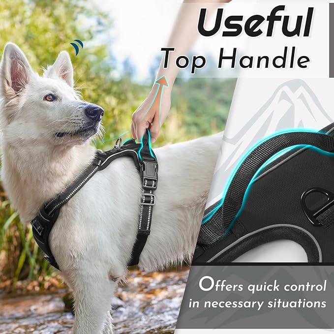 Eagloo Dog Harness Small Sized Dog, No Pull Service Vest with Reflective Strips and Control Handle, Adjustable and Comfortable for Easy Walking, No Choke Pet Harness with 2 Metal Rings, Black, S-PurrikoPets
