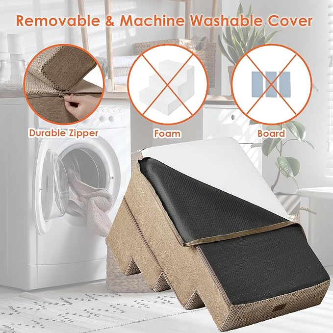 EHEYCIGA Dog Stairs for Bed 20" H, 4-Step Extra Wide Dog Steps for High Bed, Pet Steps for Small Dogs and Cats, Non-Slip Balanced Pet Ramp Indoor, Camel-PurrikoPets