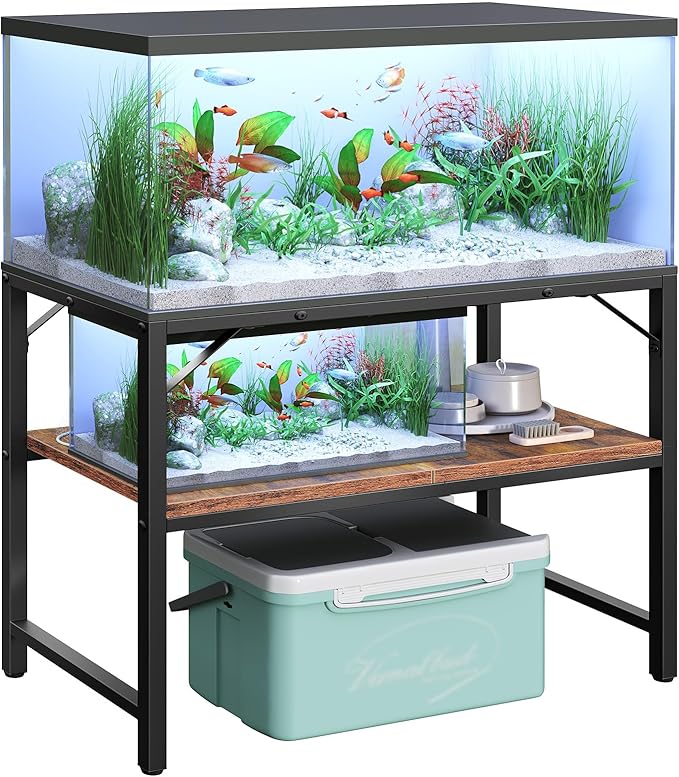 40-50 Gallon Fish Tank Stand, Aquarium Stand with 2-Tier Storage Shelves, Heavy Duty Breeder Turtle Terrarium Stand Rack for Home Office, 36.2" L x 18.9" W x 24.4" H, Rustic Brown FTHR4001-PurrikoPets