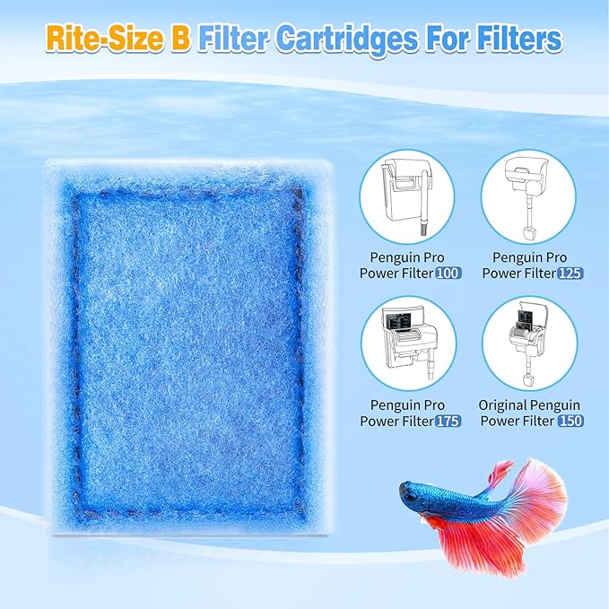 8/16/32 Pack Rite-Size B Filter Cartridges Compatible with MarineLand Penguin PRO Power Filters 100/125/175 & Original Penguin Power Filter 150 - Rite-Size B Replacement Filter Cartridges-PurrikoPets