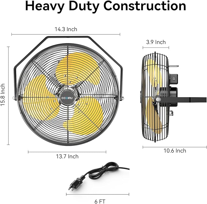 2800 CFM 12" Industrial Wall Mount Fan, High Velocity 3-Speed Professional Metal Wall Mounted Fan with Sealed Motor, Heavy Duty Fan Indoor for Covered Patio, Greenhouse, Gazebo, and Garage, UL Listed-PurrikoPets