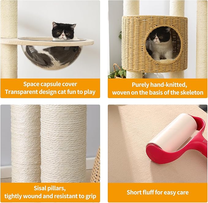 2025 Modern Cat Tree Tower for Large Cats, Advanced Space Module Cat's Nest, Hand Woven Multilevel Huge Paws Pals Tree, 7cm Natural Sisal Prop Wood, Scratching Cat Lover Gifts-PurrikoPets