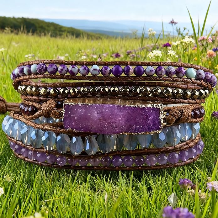 ZOSOJONA Women Handmade Boho Wrap Bracelets Natural Stone Variety Beads Strand Bracelet