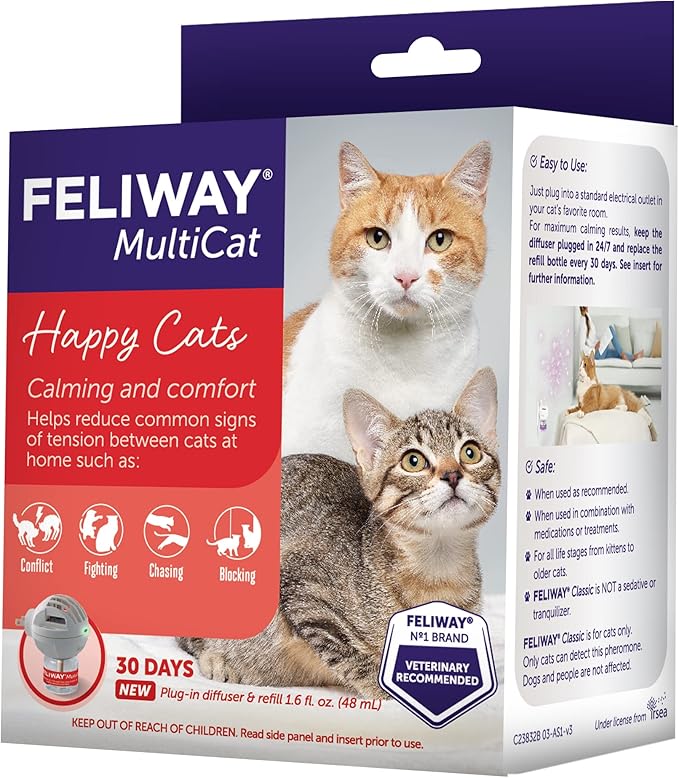 FELIWAY MultiCat 30 Day Cat Calming Plug In Pheromone Diffuser Starter Kit, 48ml - Helps Reduce Conflicts and Signs of Tension in Multi-Cat Households-PurrikoPets