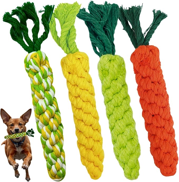 4PCS Mixed Color Woven Pet Chew Set (Yellow, Green, Orange, Rainbow), Dog Chew Toys, Cat Teething Toys, Durable & Safe Interactive Pet Toys-PurrikoPets