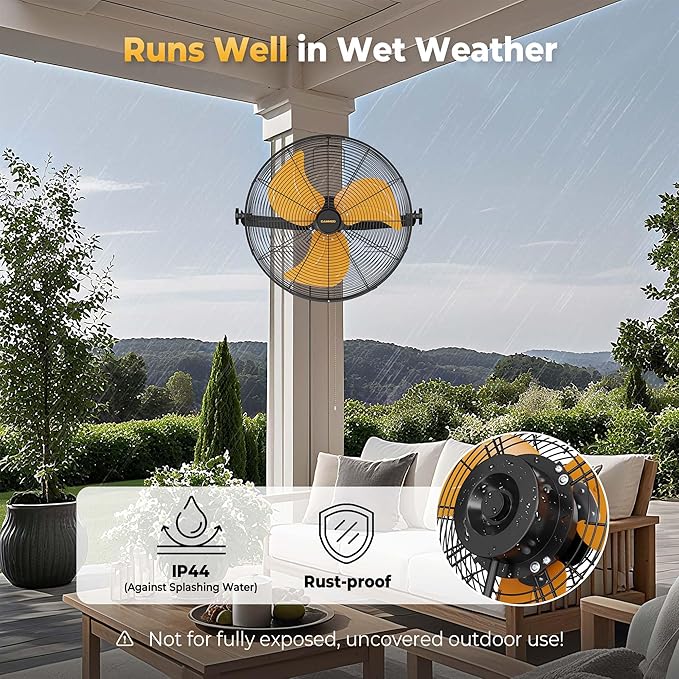 18 Inch Wall Mount Fan, Extended 6.6ft Power Cord, 360° Tilt Adjustment, 3-Speed, IP44 Industrial Commercial Wall Mounted Fan for Greenhouse, Garage, Workshop, Covered Patio, 2 Packs-PurrikoPets