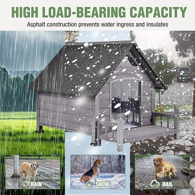 Dog House Outdoor Insulated for Winter, Puppy Kennel with Anti-Chewing Iron Frame, Weatherproof Dog Crate with Insulated Liner for Small Medium Large Dogs (Grey, 45" x 32.9" x 32.6")-PurrikoPets