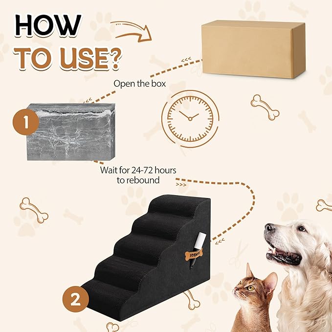Dog Stairs, Romrol Dog Steps Ramp for High Bed and Couch, Dogs Ramp with Durable Non-Slip Waterproof Fabric Cover, Pet Stairs for Small Dogs and Cats or Pets Joints, 4-TiersBlack-PurrikoPets