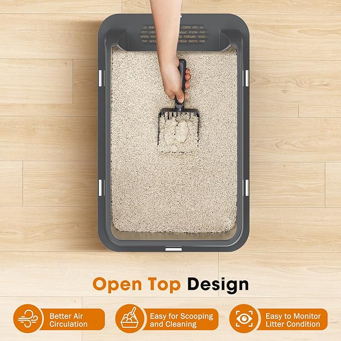 2PACK Stainless Steel Litter Box, Extra Large Litter Boxes for Big Cats, XL Metal Cat Litter Box with Lid High Sides, Anti-Urine Leakage, Non-Sticky, Scoop Included-PurrikoPets