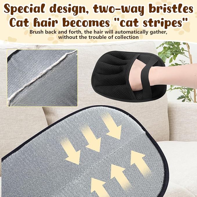 2 Pack Pet Hair Remover Gloves,2025 Upgraded Static Removal Gloves, for Pet Hair, Cat & Dog Hair Removal Tool for Couch,Furniture, Carpet, Car Seat, Pet Grooming-PurrikoPets