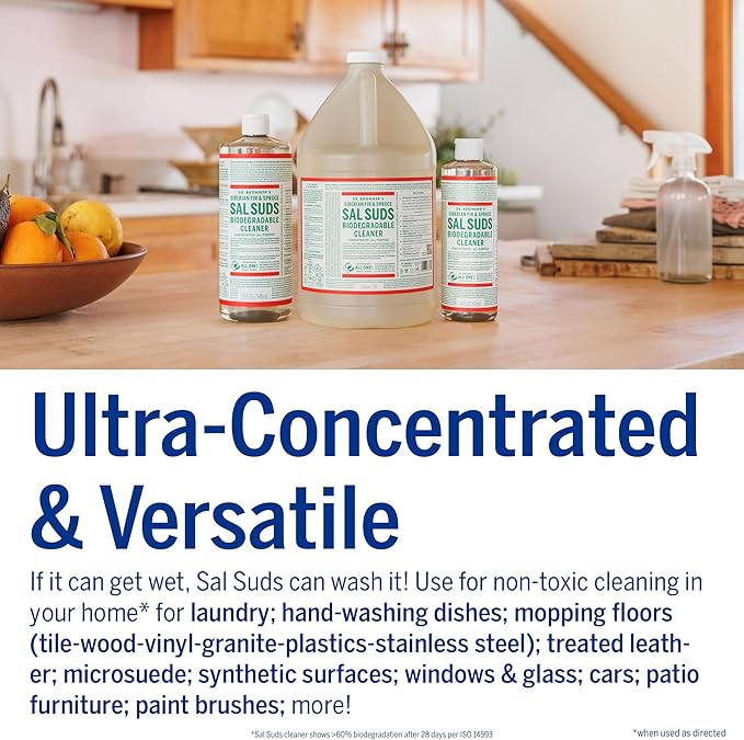 Dr. Bronner's - Sal Suds Biodegradable Cleaner (1 Gallon) - All-Purpose, Pine Cleaner for Floors, Laundry and Dishes, Concentrated, Cuts Grease and Dirt, Powerful Formula-PurrikoPets
