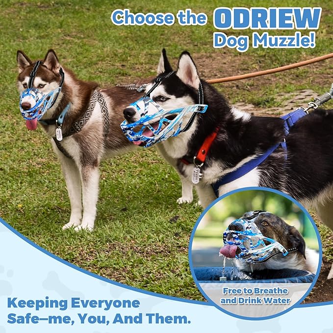 Dog Muzzle for Large Dogs, Breathable Basket Muzzles for Small, Medium and X-Large Aggressive Dog, Allows Panting Drinking, Suitable for Grooming Trimming Training (Camouflage Blue, M)-PurrikoPets