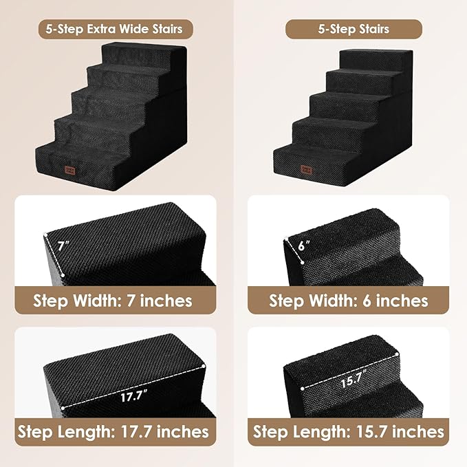 EHEYCIGA Dog Stairs for High Bed 25" H, 5-Step Extra Wide Dog Steps for Bed, Pet Steps for Small Dogs and Cats, Non-Slip Balanced Pet Ramp Indoor, Black-PurrikoPets