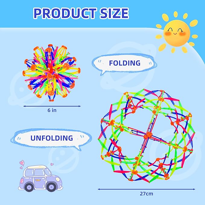 2Pcs Colorful Sphere Expandable Breathing Balls Fidget Toy-Stress Reliever ,Collapsible Expanding Magic Ball Toys from 6" to 12"for Kids & Adults Mindfulness Meditation Practices,Yoga -ADHD-PurrikoPets