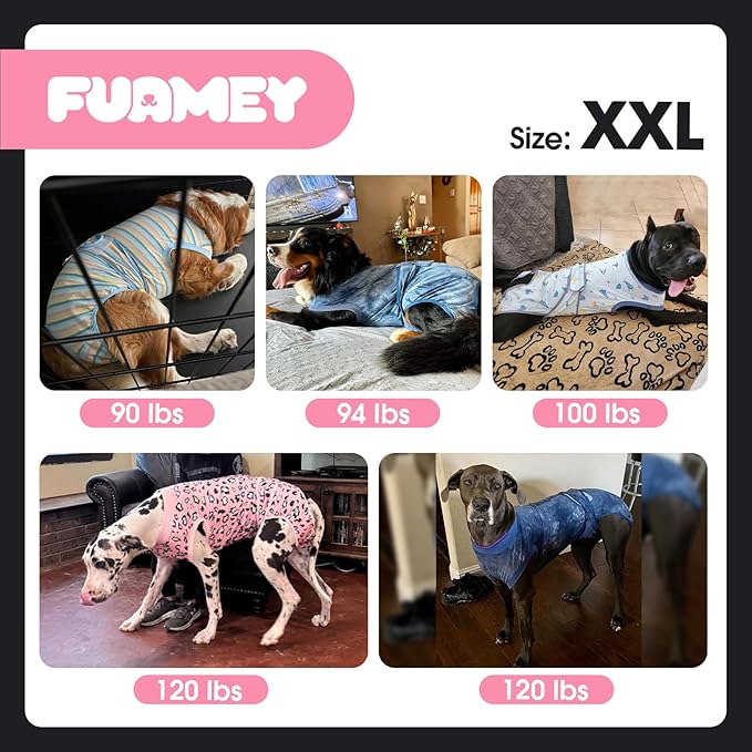 FUAMEY Recovery Suit for Dogs After Surgery,Soft Breathable Dog Bodysuit E-Collar & Cone Alternative Surgical Suit,Male Female Dog Neuter Spay Suits Anti Licking Wounds Onesie Navy Blue Strips XXL-PurrikoPets