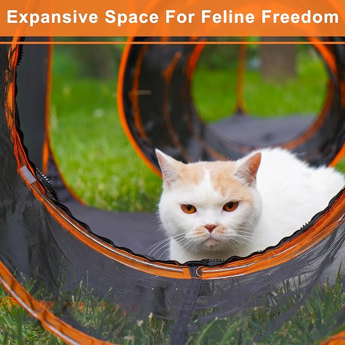 7 in 1 Outdoor Cat Enclosure, Foldable Pop-Up Mesh Playpen Tunnel for Pet Run, Foldable Outside Enclosed Tent Cage for Small Dogs, Rabbit and Other Animals-PurrikoPets