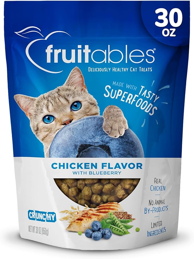 Fruitables Cat Treats Crunchy Cat Treats Packed with Protein Healthy Low Calorie Free of Wheat, Corn and Soy Made with Real Chicken and Blueberry 30 Ounces-PurrikoPets
