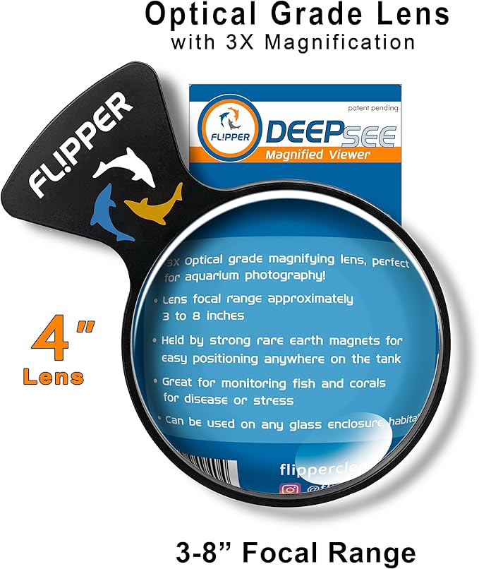 Flipper DeepSee 4" Viewer - Filter Clear Lens and Aquarium Magnetic Magnifier - Fish Tank Magnifying Glass for Coral Reef Aquarium - Magnetic Magnifying Glass Ideal for Photography - Black-PurrikoPets