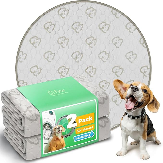 FXW Washable Pee Pads for Dogs, Puppy Pads with Super Absorbent, Specifically Designed for Whelping Box, 39" Round, Khaki, 2 Packs-PurrikoPets