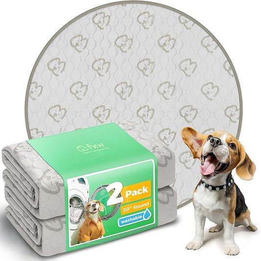 FXW Washable Pee Pads for Dogs, Puppy Pads with Super Absorbent, Specifically Designed for Whelping Box, 39" Round, Khaki, 2 Packs-PurrikoPets