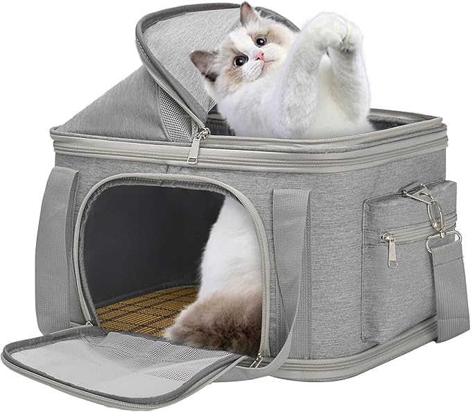 2-in-1 Stylish Dog Purse Carrier Soft-Sided Carriers Travel Tote Bag for Small Dogs Cats, Fashion Foldable Pet Bag for Puppies Small Animals with Pockets (Grey, 16.2" x 11.4" x 13")-PurrikoPets