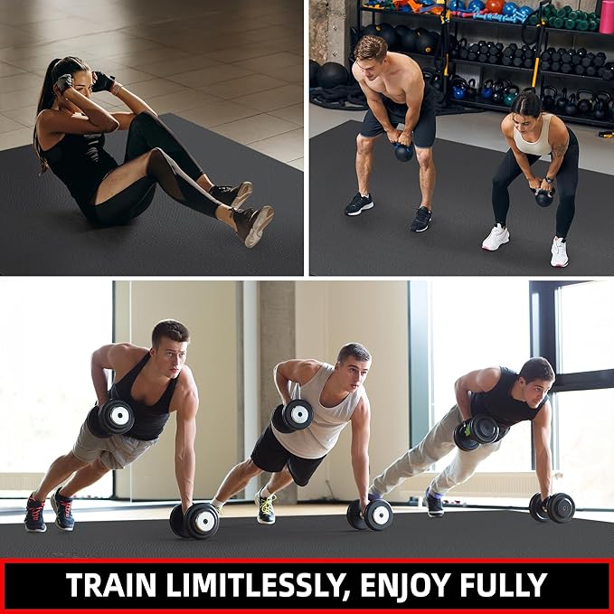 Extra Large Exercise Mat, 10'x6'/9'x6'/8'x6'/7'x5'/6'x4' (8mm/10mm) Thick Workout Mat for Home Gym Flooring, Garage, Shoe-Friendly, High-Density, MMA, HIIT, Weight Lifting, Cardio&Strength-PurrikoPets