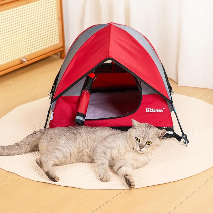 GDanes Cat House Portable Indoor/Outdoor Red Cat Tent for Cats and Small Dogs with Soft Pad-PurrikoPets