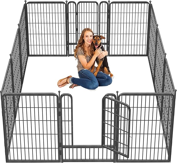 Dog Playpen 32 inch 10 Panels Indoor Dog Pen for Medium/Small Dogs Heavy Duty Metal Dog Fence Outdoor for Yard, Puppy Playpen with Door Portable Pet Fence for RV Camping Yard-PurrikoPets