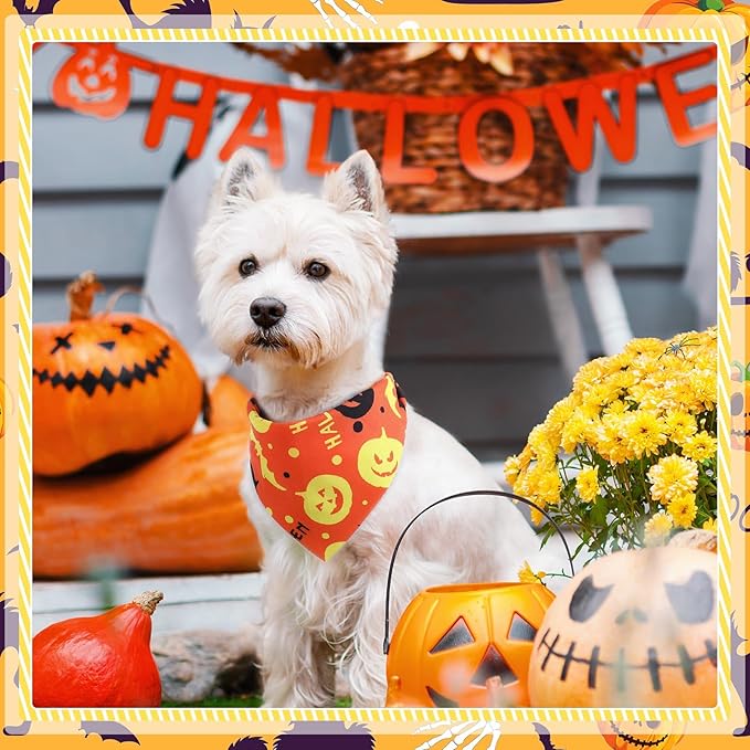 Abbylike 200 Pcs Halloween Dog Bandanas Bulk Pumpkin Bandanas for Dogs Pets Triangle Kerchief Bibs Scarf for Halloween Costume Photo Props Accessories Pet Shops Adoption Events Groomers, 25 Styles-PurrikoPets