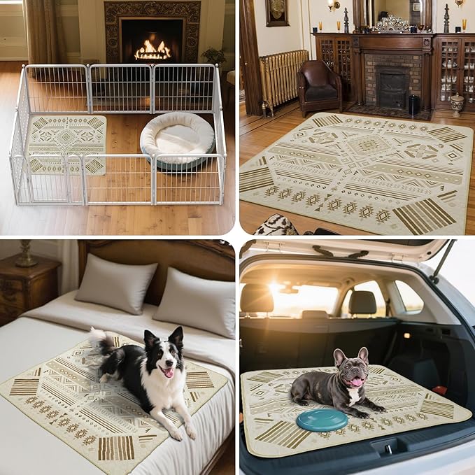 FXW Washable Pee Pads for Dogs, Puppy Pads with Super Absorbent, Specifically Designed for Potty Training, 35" Square, Khaki Geometric, 2 Packs-PurrikoPets