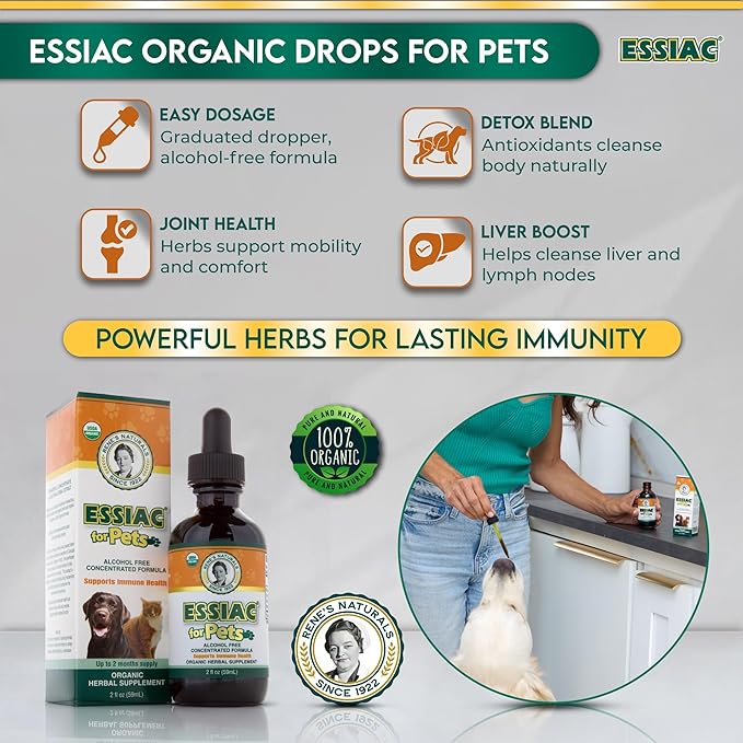 Essiac for Pets | USDA Organic | Daily Drops for Immune Support and Longevity | Pre-Measured Dropper | Alcohol Free Concentrated Formula | 2oz (59ml)-PurrikoPets