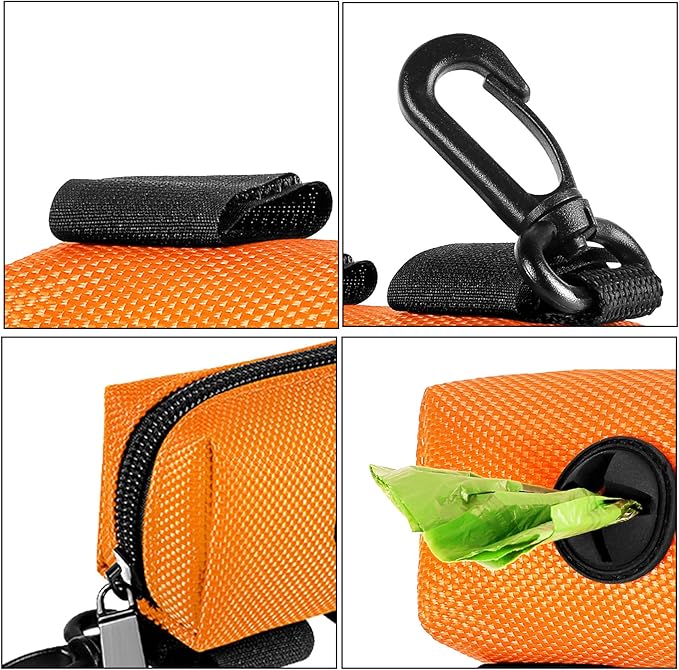 Dog Waste Bag Dispenser Pet Poop Bags Holder for Doggie Waste Bags Dispensers Soft Fabric Zipper Small Doggy Puppy Pouch for Leash Accessory Attachment with Carrier,Orange-PurrikoPets
